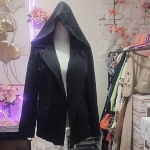Blanc Noir Black Hooded Trench Coat